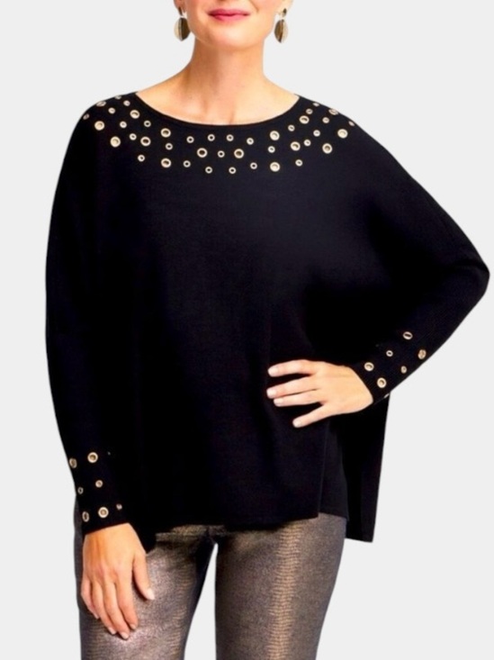 Chico's Sweaters - Chicos Black Grommet Detail Poncho Sweater Size L/XL Soft Boxy Knit $129